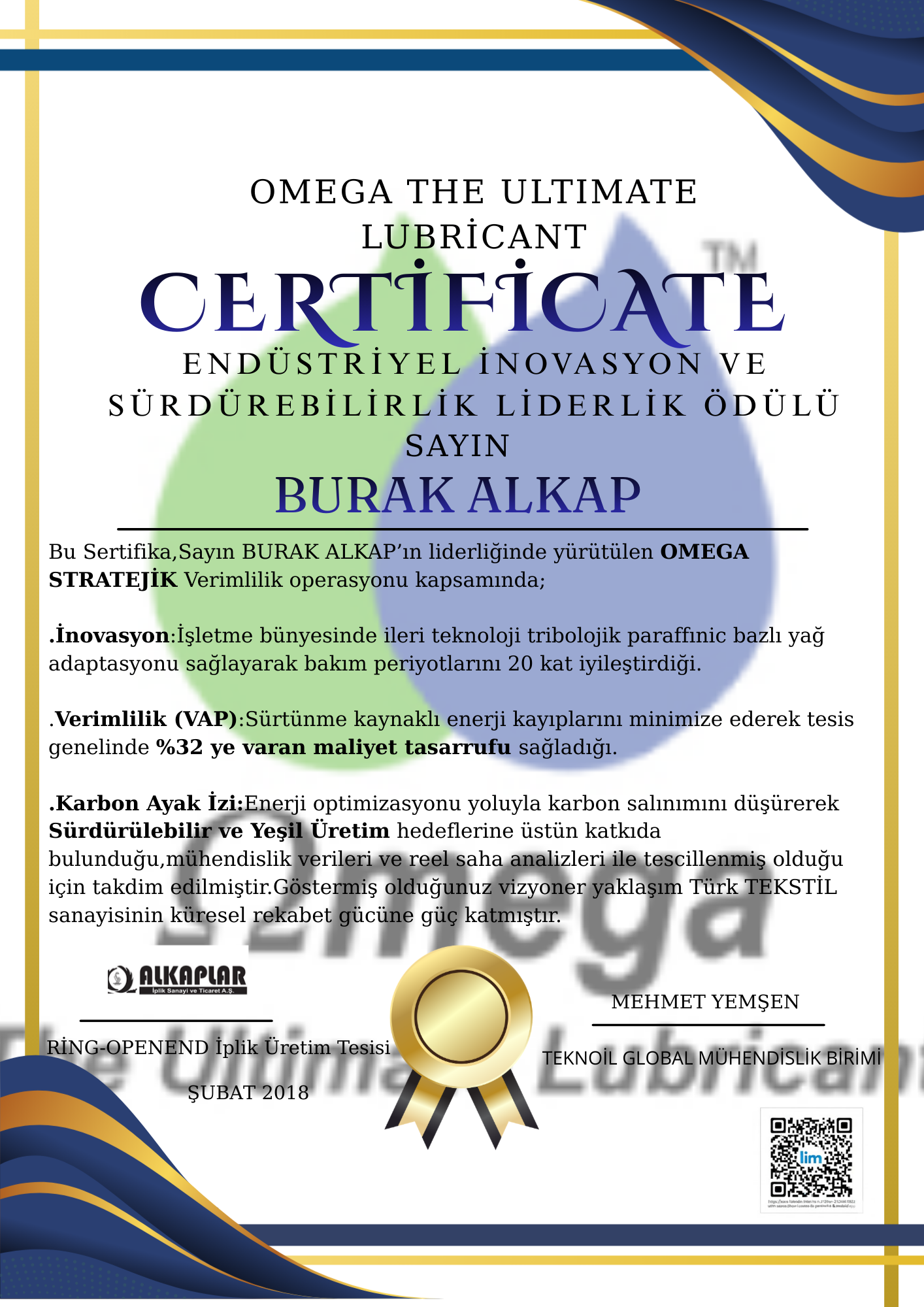 OMEGA 66 VAP PROJE SERTİFİKASI